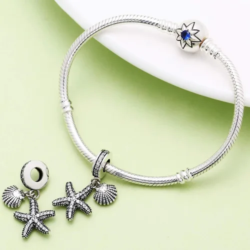 Miniatura 4 de Abalorios de estrella de mar de mar de plata de ley 925 colgantes espaciadores con piedra CZ para pulseras Pandora
