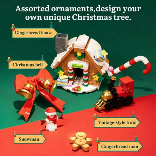 Miniatura 3 de Set de bloques de construcción de árbol de Navidad PANTASY, gran modelo festivo con luces LED incorporadas, bola de cristal en la parte superior
