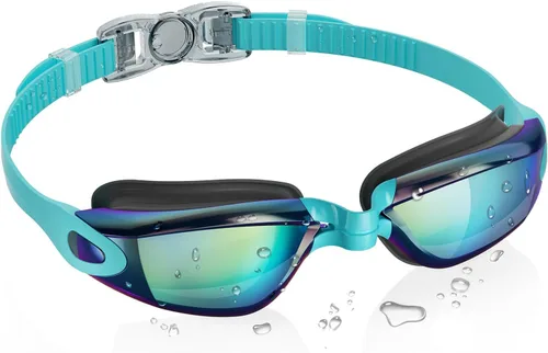 Miniatura 33 de Aegend Gafas de natación, gafas de natación sin fugas, protección completa para adultos, hombres, mujeres y jóvenes Azul y plateado.