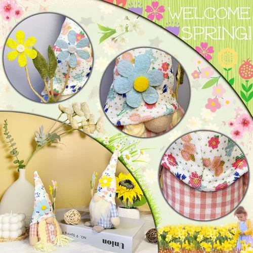 Miniatura 4 de 2 piezas de decoración de gnomos de primavera y verano, exquisito tamaño más pequeño de 7.5 pulgadas, decoración de gnomo de primavera y verano