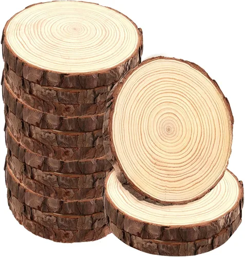 Paquete de 15 rebanadas de madera natural de 6 a 7 pulgadas para manualidades, rebanadas de madera sin terminar con corteza de 0.6 pulgadas de