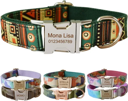 Miniatura 14 de Collar para perro personalizado con hebilla metálica - Collares para mascotas personalizados con nombre y número de teléfono (Estilo Terciopelo1)