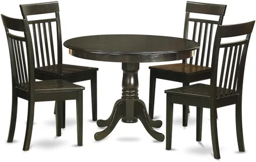 Miniatura 9 de East West Furniture HLCA5-CAP-C - Juego de comedor de 5 piezas para 4 personas, incluye una mesa de comedor redonda con pedestal y 4 sillas