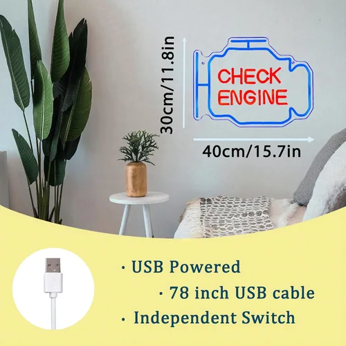 Miniatura 3 de Letrero de neón de Check Engine, decoración de garaje, letreros de neón LED para decoración de pared, letreros de neón personalizados para sala