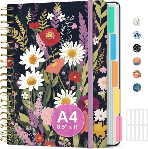 Miniatura 37 de Cuadernos grandes de espiral rayados para el trabajo con divisores y pestañas extraíbles, 8.5 x 11 pulgadas, bonito cuaderno de tapa dura de 5 A