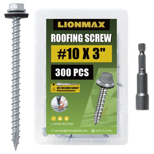 Miniatura 20 de LIONMAX 300 piezas de tornillos para techos de metal #10 × 1 pulgada, revestimiento antioxidante, cabeza hexagonal, tornillo de chapa metálica