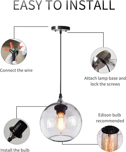 Miniatura 7 de Luces colgantes de globo para isla de cocina, paquete de 3 unidades, vidrio soplado a mano, iluminación rústica moderna, burbujas transparentes