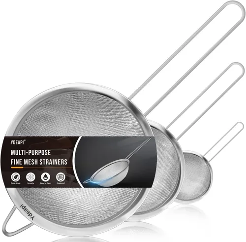Miniatura 8 de Ydeapi Colador grande de malla fina de 8.6 pulgadas con asa, coladores de alimentos de metal para cocina, tamiz de malla fina de acero inoxidable