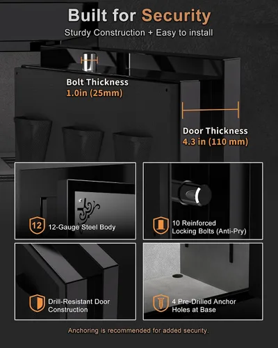 Miniatura 6 de TIGERKING Caja fuerte para armas para rifles y pistolas, protección contra incendios de 45 minutos y 1200 °F, 26 pistolas largas, gabinete