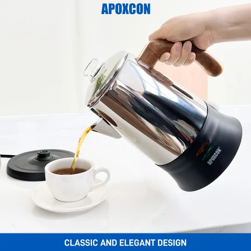 Miniatura 8 de APOXCON Percolador de Café Eléctrico Cafetera de Acero Inoxidable con Perilla de Vidrio Resistente Transparente para Ver el Progreso