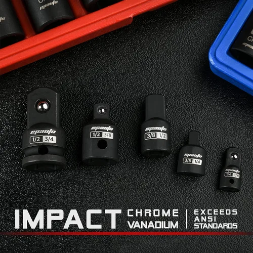 Miniatura 5 de EPAuto Juego de llaves métricas de impacto profundo de 1/2 pulgada, Cr-V, 6 puntos, 11 enchufes + 5 piezas, adaptador de enchufe de impacto y juego