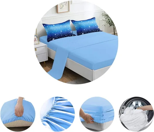 Miniatura 5 de ROWADALO DJT-GB5002-Juego de edredón de 5 piezas con brillo degradado azul con purpurina brillante, juego de ropa de cama de 5 piezas en una bolsa