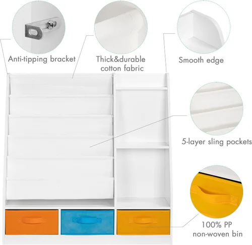 Miniatura 4 de UTEX Estantería infantil de 5 niveles con cubos de almacenamiento, estantería de madera para niños, estante Montessori para niños pequeños, aula