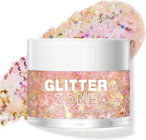 LANGMANNI Gel holográfico con purpurina para el cuerpo, la cara, el cabello y los labios. Gel con purpurina que cambia de color bajo la luz. Vegano