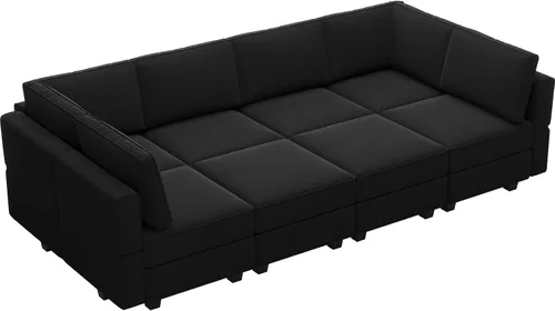 Miniatura 8 de Belffin Sofá Seccional Modular con Chaises de Almacenamiento Sofá Cama Seccional de 8 Asientos Negro