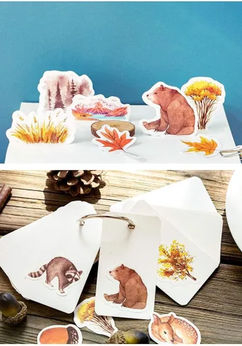Pegatinas para kit de álbumes de recortes, bosque de otoño, estético, diario, diario, diario, diario, suministros decorativos, 46 unidades por