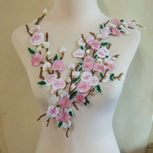 Miniatura 5 de 1 juego/2 piezas de parches de bordado de flores de Quince Sakura para planchar, appliques para decoración DIY (Azul)