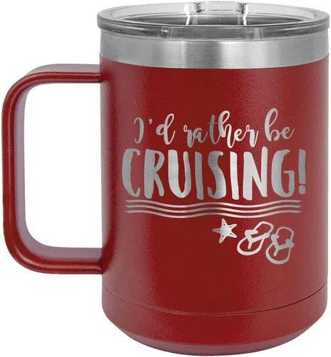 Miniatura 14 de I'D RATHER BE CRUISING Amarillo Taza de café de 15 oz con tapa deslizante Taza de café de viaje con aislamiento Ideas de regalos de cumpleaños