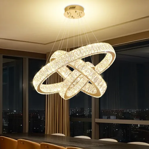 Miniatura 30 de Araña de Cristal LED Moderna Regulable de 8" Anillo Dorado Luminarias Colgantes para Isla de Cocina Comedor Sala de Estar