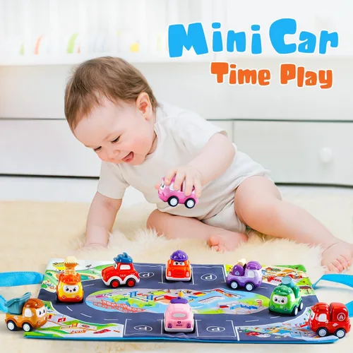 Miniatura 2 de Kiddiworld Mini Autos de Juguete para Regalos de Niños de 1 Año, 12 Conjuntos de Camiones de Retroceso con Tapete de Juego/Caja de Almacenamiento