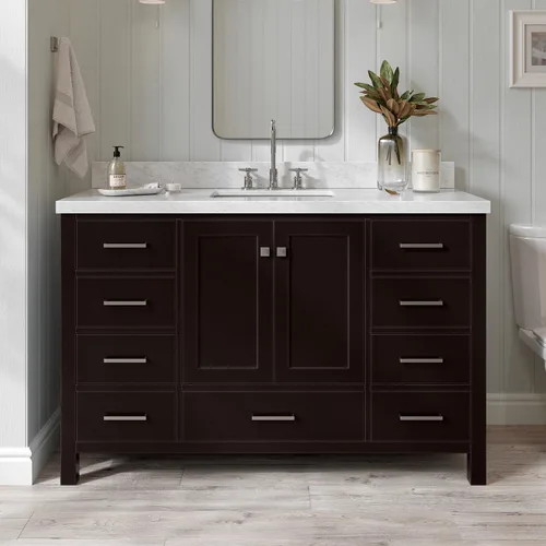 Miniatura 28 de ARIEL Cambridge - Mueble de baño espresso de 43 pulgadas con fregadero, borde de mármol italiano de carrara de 1.5 pulgadas, madera maciza