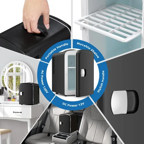 Miniatura 2 de Electactic Refrigerador compacto, mini refrigerador portátil, cuidado de la piel, capacidad de 4 litros/6 latas, para dormitorio, automóvil, oficina