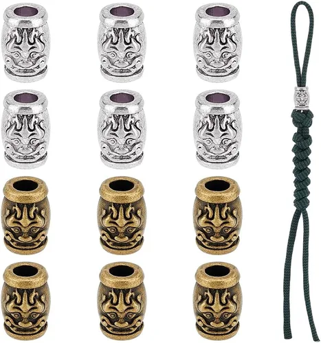 NBEADS 12 Piezas 2 Colores Cuentas de Paracord, Cuentas Europeas de Aleación Cuentas de Metal de Agujero Grande Tubo Columna Cuentas de Cordón con