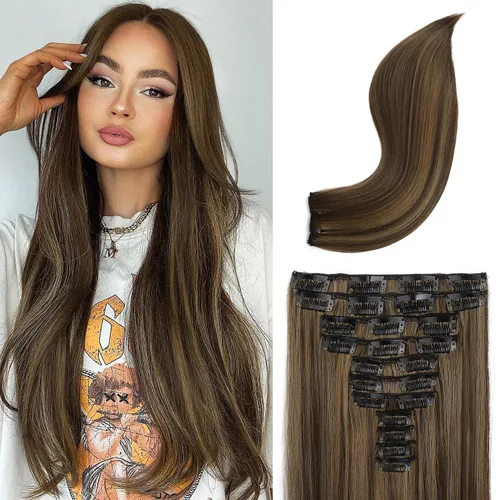 Miniatura 19 de REECHO Extensiones de cabello, 11 piezas de extensiones de cabello con clip de 24 pulgadas de largo, lacio, HE005, extensiones sintéticas naturales