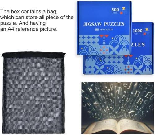 Miniatura 7 de Rompecabezas de libro del alfabeto, rompecabezas de 500 piezas, rompecabezas de regalo con bolsa de almacenamiento de malla, rompecabezas divertido