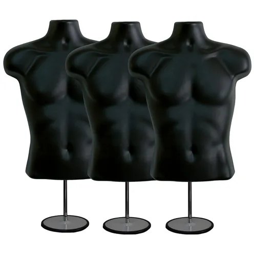 Miniatura 21 de Maniquí masculino de torso con soporte de metal, parte trasera hueca, cuerpo apilable, forma de vestido para exhibición de camisetas, mostrador