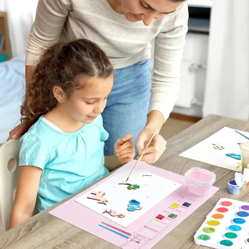 Miniatura 7 de Tapete de Pintura de Silicona, Tapete de Arte con Taza, Herramienta Limpiadora de Pinceles de Pintura Artesanal, para Artistas Niños, Regalo de Rosa