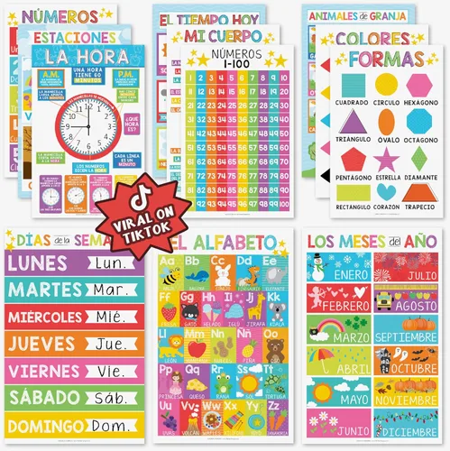 Miniatura 15 de Hadley Designs Carteles de español para el aula – 12 carteles educativos bilingües para decoraciones de aula de español imprescindibles, calendario