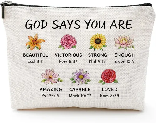Miniatura 14 de God Says You Are...- Regalo cristiano para mujer, inspirador versículo bíblico, bolsas de cosméticos con cremallera, bolsa de viaje religiosa