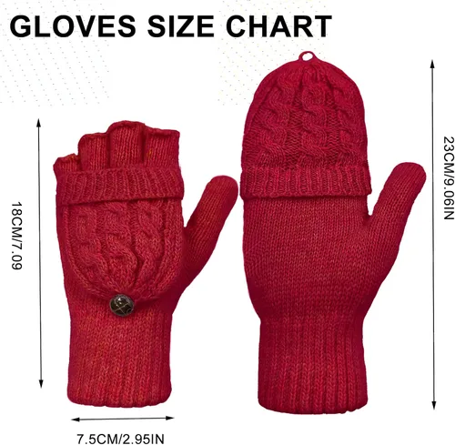 Miniatura 48 de Beurlike Guantes de invierno para mujer, de lana cálida, a prueba de viento, convertibles, sin dedos
