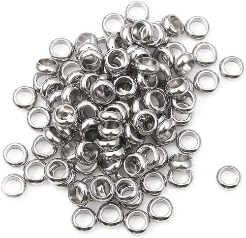 Miniatura 4 de BEADIA Cuentas espaciadoras de acero inoxidable de 0.197 x 0.079 in Rondelle sueltas para hacer joyas de bricolaje, 100 unidades con agujero