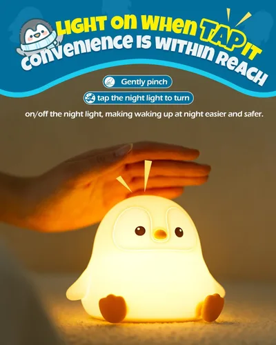 Miniatura 2 de Linda luz nocturna de pingüino, lámpara de animales, silicona de grado alimenticio, recargable, atenuable en 2 niveles, luz nocturna esponjosa