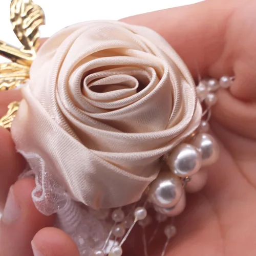 Miniatura 4 de 1 pieza flor de muñeca, boda dama de honor, novia, decoración de ramillete de muñeca, flor de mano, champán