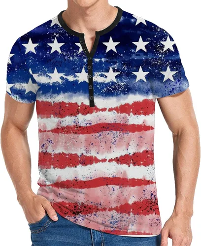 Camisas entrenamiento botones Hombres Día la Independencia 4 Julio Bandera Estados Unidos Tops Túnicas Manga Corta