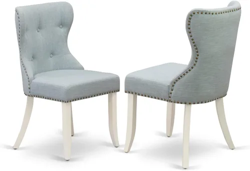 Miniatura 8 de East West Furniture SIP7T37 Sion Modern Parson - Juego de 2 sillas tapizadas de tela de lino con botones copetudos y ribete de clavo, juego de 2