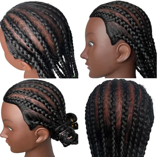 Miniatura 5 de Cabeza de maniquí de 16 pulgadas, 100% cabello humano, para peluquería, entrenamiento, trenzar, peinar, cosmetología, maquillaje, práctica