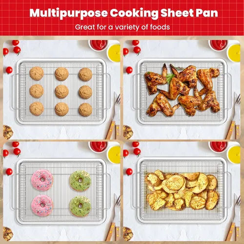 Miniatura 7 de Cesta para freidora de aire para horno, bandeja grande de freidora de aire de 13.9 x 9.7 pulgadas con 50 papeles pergaminos, cesta de freidora