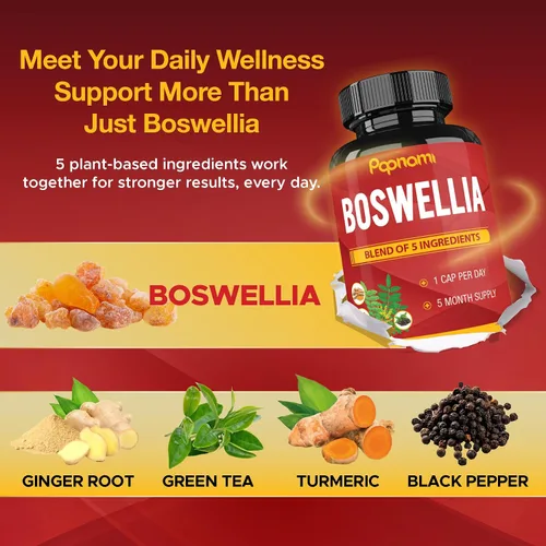 Miniatura 4 de Boswellia Serrata - Cápsulas de extracto con cúrcuma, jengibre, pimienta, té verde 5 meses de suministro 150 cápsulas