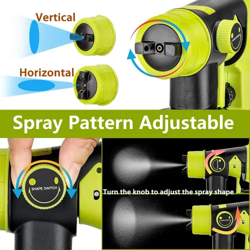 Miniatura 3 de Pulverizador de pintura inalámbrico compatible con batería Ryobi One de 18V, capacidad de 1000ml, pistola de pintura en aerosol HVLP, 3 patrones y 4