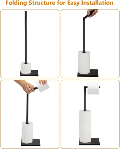 Miniatura 4 de Soporte de papel higiénico independiente para el baño con reserva, soporte de rollo de papel higiénico de acero inoxidable, pedestal negro DECLUTTR