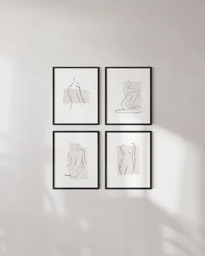 Miniatura 27 de RipGrip Juego de 4 impresiones artísticas minimalistas de líneas, pósteres estéticos, pintura de pared en blanco y negro (sin marco, 12 x 16)