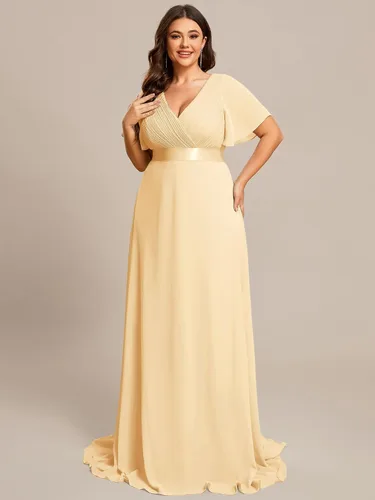 Miniatura 39 de Ever-Pretty Vestido formal para mujer, Navidad, Año Nuevo, cuello en V, gasa, talla grande, largo hasta el suelo, vestido de dama de honor