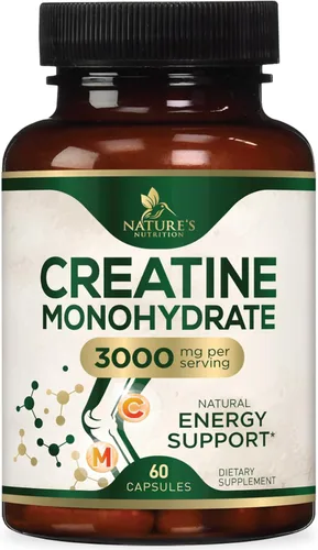 Monohidrato de creatina 3000 mg por porción - Cápsulas de creatina en polvo micronizado - Apoya el músculo magro, la fuerza, la energía y la