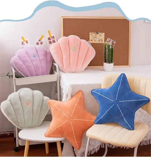 Miniatura 6 de Almohada de concha de estrella de mar para suelo, sofá, cojín de lectura (naranja, 19.6 pulgadas)