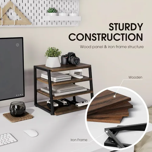 Miniatura 5 de Fenge Organizador de Estante de Escritorio, Estante de Escritorio de 4 Niveles, Estantes de Oficina de Madera y Metal, Organizador de Archivos