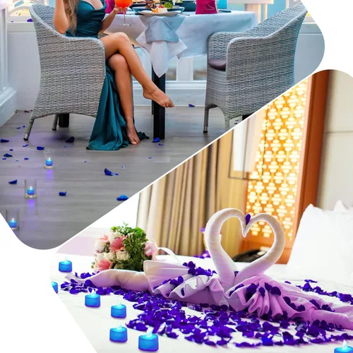 Miniatura 4 de KOABY 1000 piezas pétalos de rosa artificiales azules con kit de 12 luces LED azules de té, para decoración
